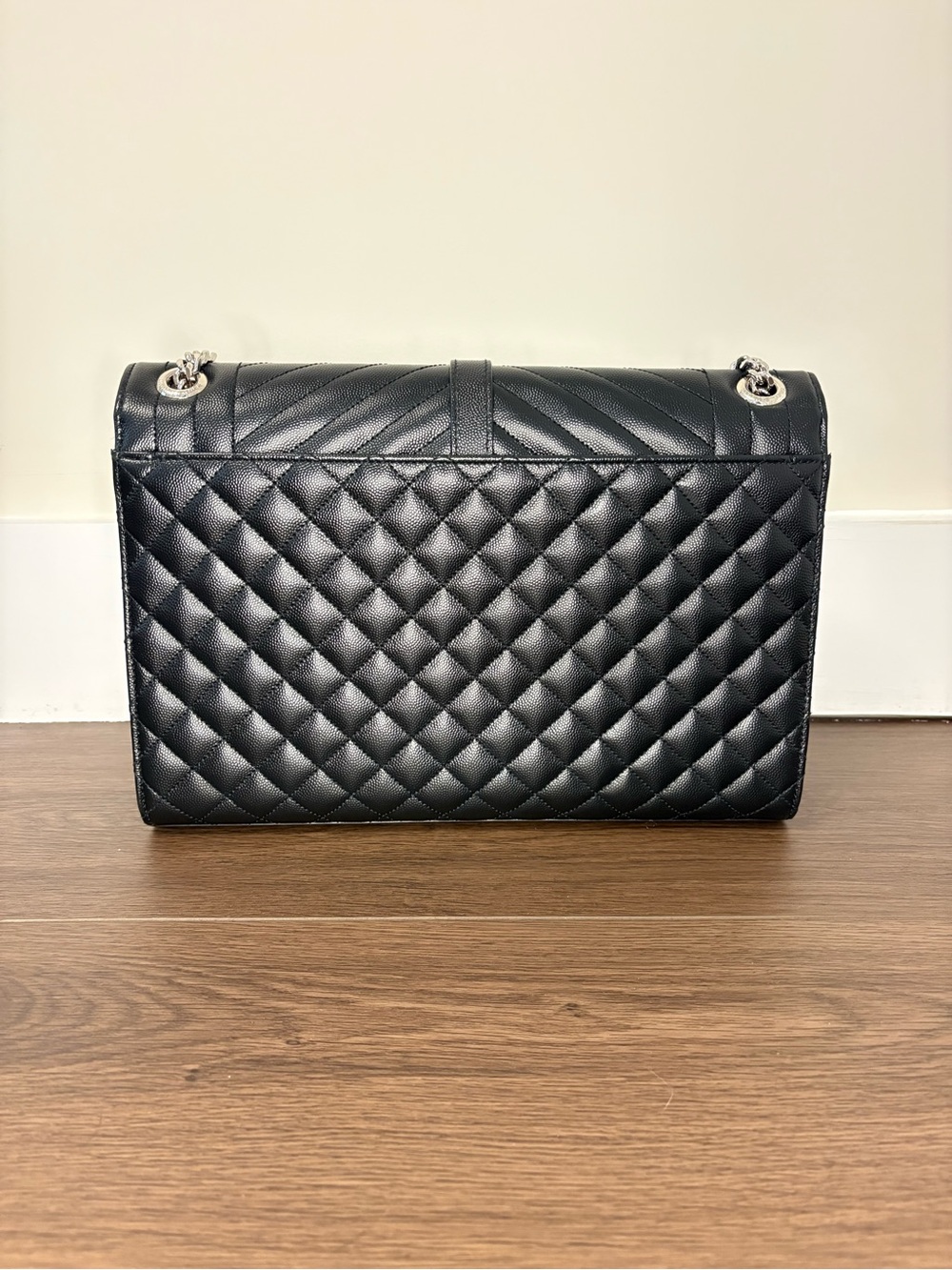 Saint Laurent Black Quilted Chevron and Diamond Envelope Shoulder Bag - Picture 2 of 15